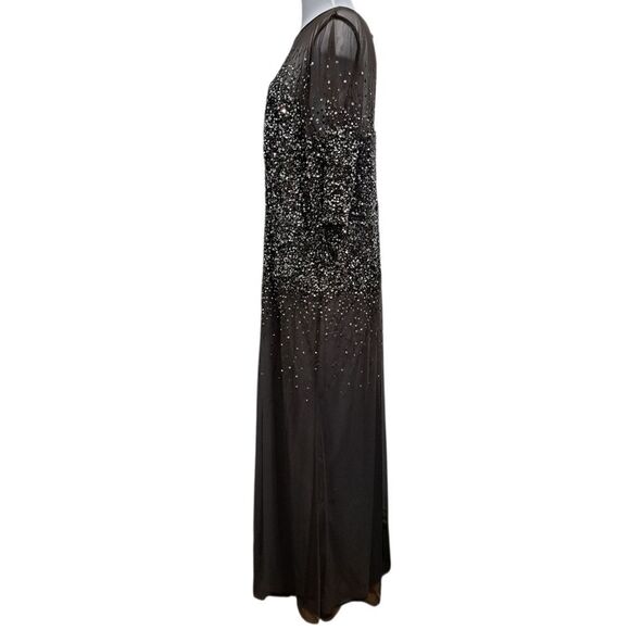Adrianna Papell Beaded Illussion  Party Gothic Boho Maxi Gown Size 22W Lead/Gray - Picture 8 of 14